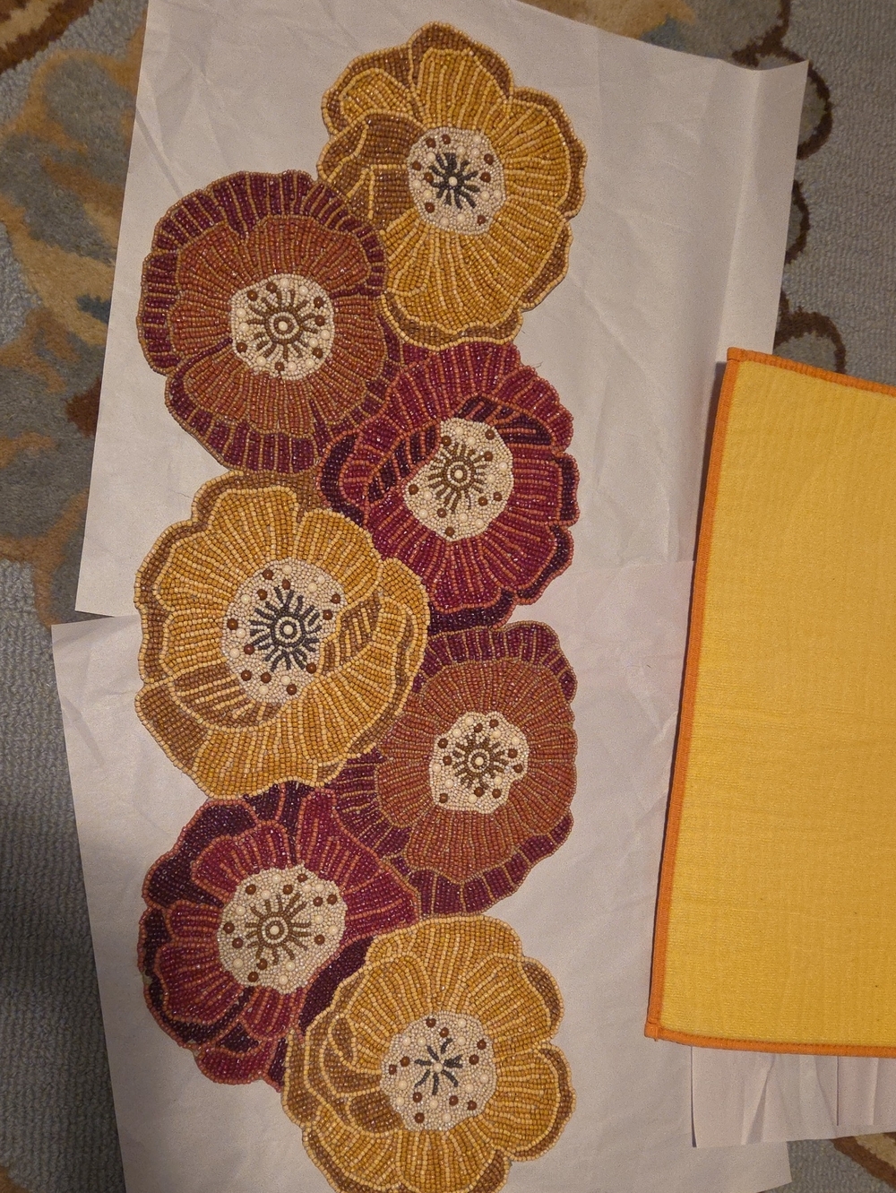 Pier 1 Beaded Floral Table Runner - Yellow & Burgundy